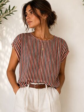 Vintage J. Rosevi 100% Silk Parisian Riviera Stripe Blouse French Girl Chic
